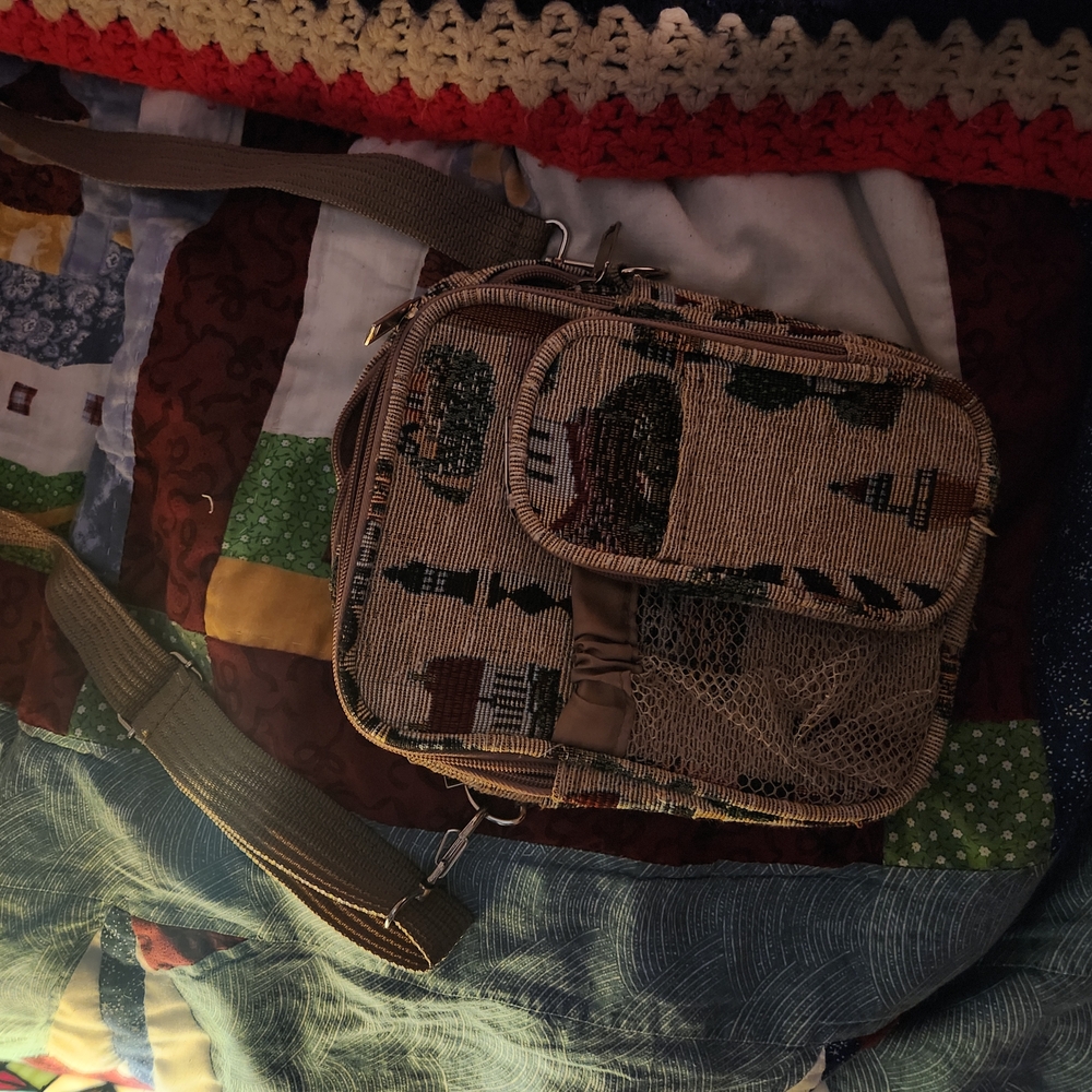 Beige Tapestry Crossbody Bag